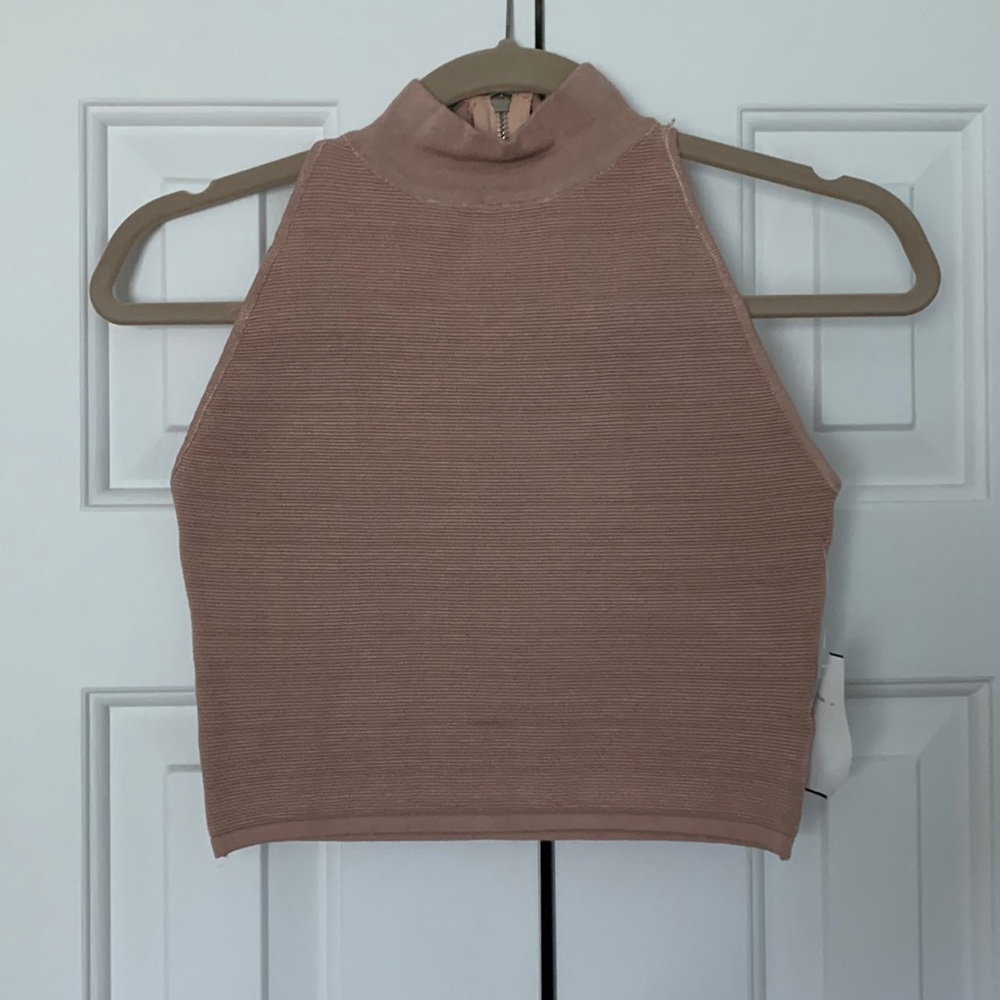 Blush Sleeveless High Neck Crop Top